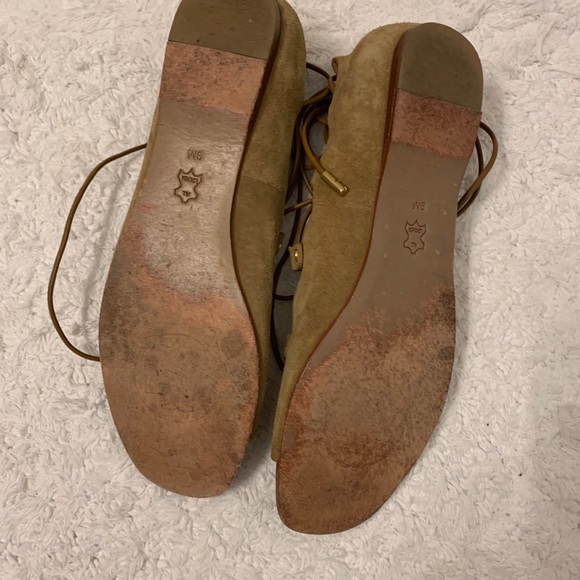 Tory Burch Suede Lace Up Peep Toe Flats - Picture 4 of 6